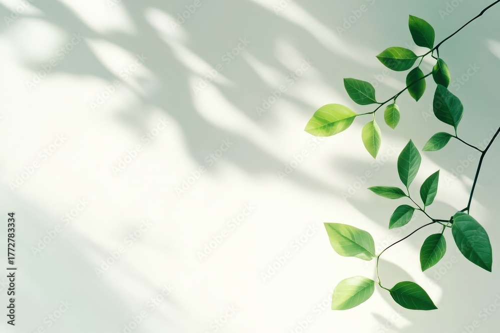 Obraz premium Embracing Nature's Embrace: A delicate, sunlit display of fresh green leaves, casting soft shadows, evoke a sense of calm and rejuvenation.