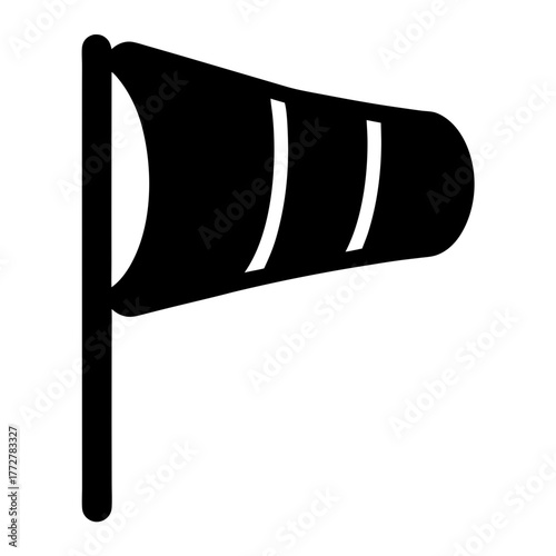 Simplified windsock icon indicates direction and strength of the wind