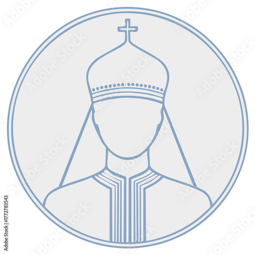 Line Art Icon of Clergy Member Wearing a Crown and Vestments in a Circle