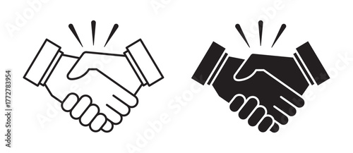 Handshake, business cooperation, partner, and other icons. Handshake sign for web or app in line and silhouette style. Vector illustration