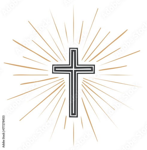 Religious Cross Symbol with Rays of Light Christian Faith Concept