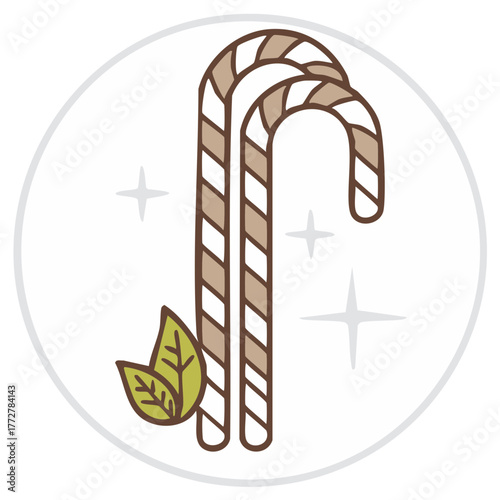 Natural mint flavored candy canes vector illustration in a sparkling circle icon