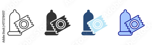 Condom Icon Set. Designed In Multi Style