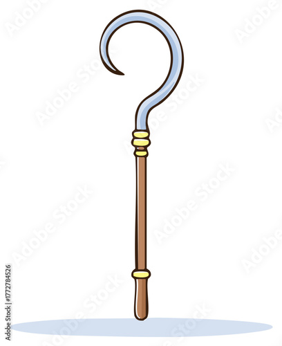 Cartoon Shepherd's Crook with a Hooked End and Brown Staff, Shepherding, Protection, and Guiding Element