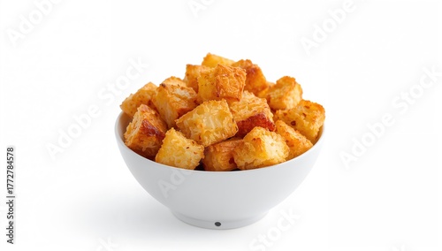 Crispy croutons presented i...