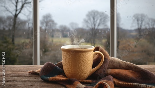 Warm scarf and tea mug for ...