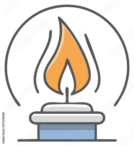 Colorful line art icon of a burning gas lamp or laboratory spirit burner
