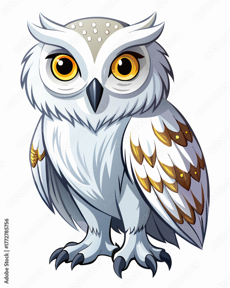 Fototapeta premium White Owl ,full body , real print Style, white background 