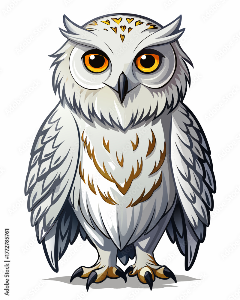 Fototapeta premium White Owl ,full body , real print Style, white background