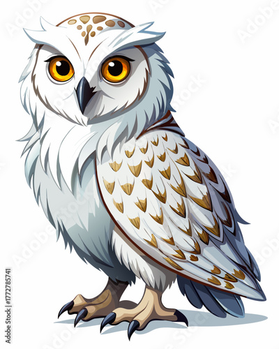 White Owl ,full body , real print Style, white background	