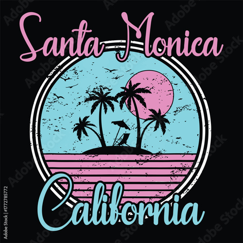 Santa Monica Beach Retro Travel Icon