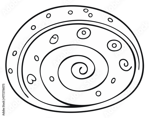 Abstract Circular Spiral Pattern Whimsical Cartoon Line Art Doodle Outline