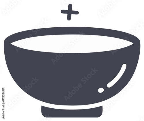 Vector Illustration of a Bowl with Liquid Topped with a Cross Symbol