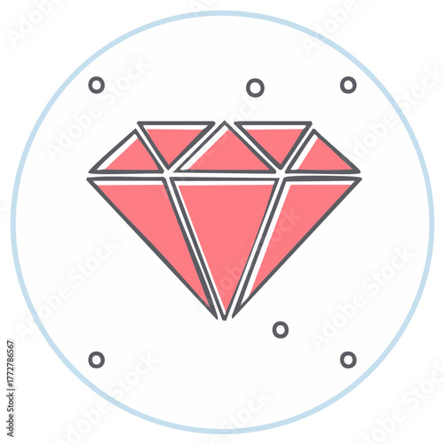 Rose Diamond Icon in Minimalist Style with Decorative Dots Jewel Gemstone Concept