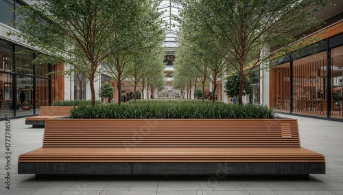 Brown wooden bench featurin...