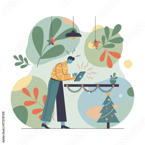 Man stressed using tablet during holidays dealing with bad internet connection