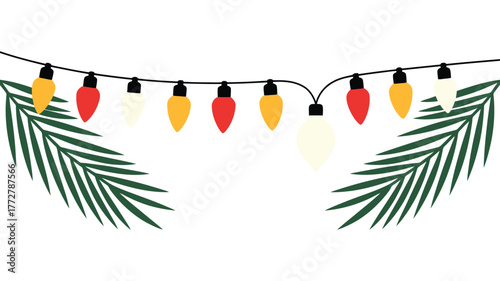 Christmas holiday scene inside cozy brick wall interior, decorated with festive lights