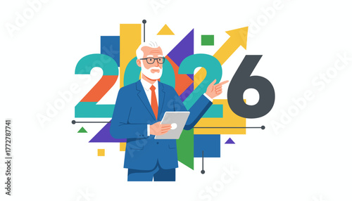 Business executive presents 2026 strategic growth and planning goals