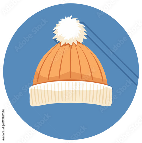Winter beanie hat with a fluffy pompom and ribbed texture for cold weather fashion