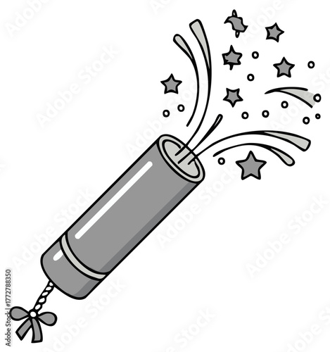 Celebratory popper launching stars and confetti, party concept