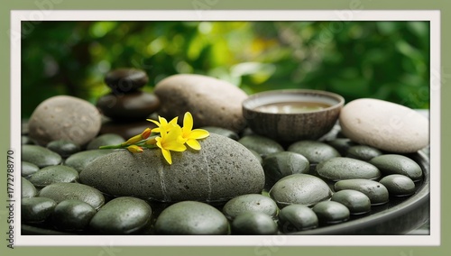 Yellow flowers in a spa set...