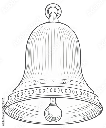 Classic Bell Line Art Illustration with Decorative Border and Clapper