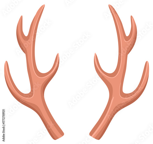 Cartoon illustration of a pair of brown deer antlers for wildlife or holiday decoration