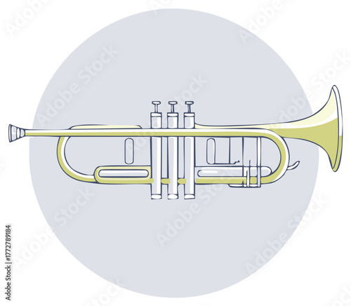 Stylized Hand Drawn Illustration of a Brass Trumpet Musical Instrument