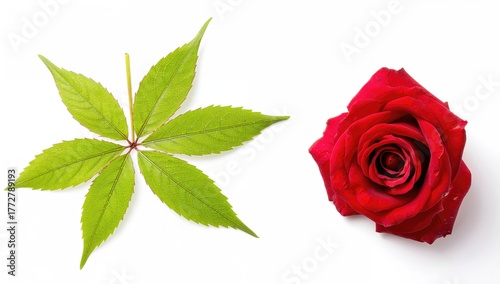 Fresh green maple leaves an...