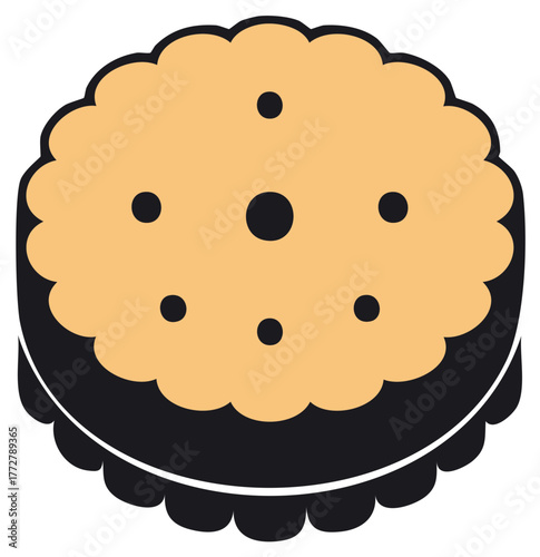Delicious chocolate filled shortbread cookies vector illustration dessert icon, sweet snack bakery treat design