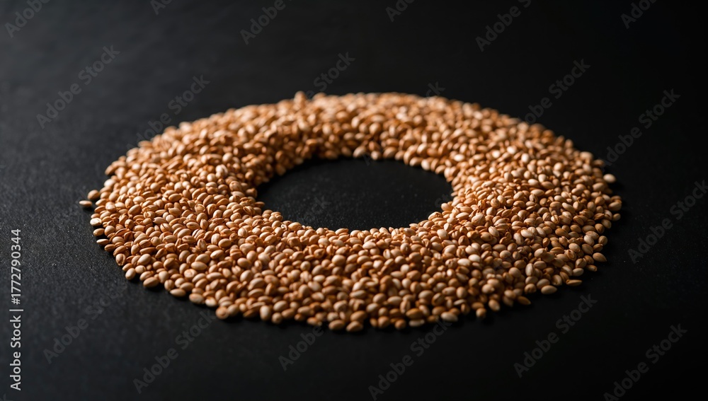 Obraz premium Buckwheat grains against a dark backdrop, fiber-rich choice