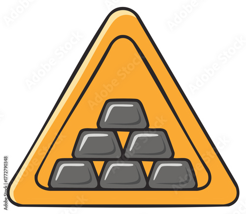 Gold bar warning sign symbol icon, gold rush safety, precious metal trading caution, valuable asset protection illustration
