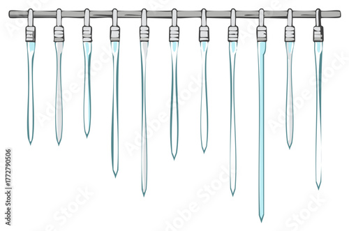 Set of cartoon style icicles hanging from a horizontal bar winter frost decoration illustration