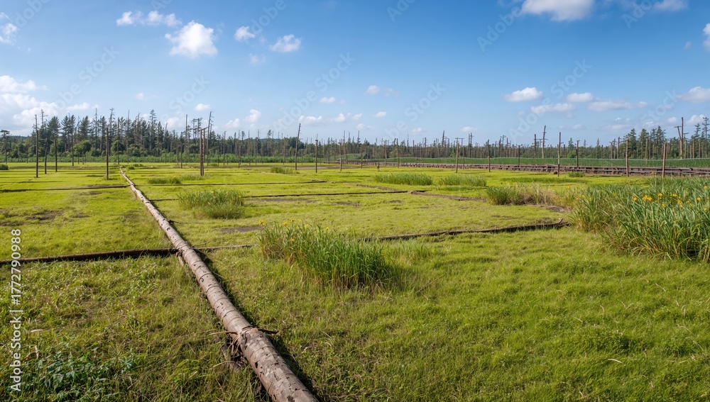 Fototapeta premium Eco-Friendly Harvest of Natural Resources from Peat Site, Sustainable Sourcing Practices