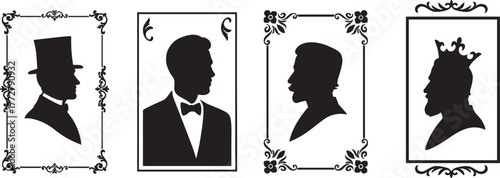 Victorian era portraits silhouettes with decorative frames black and white illustrations