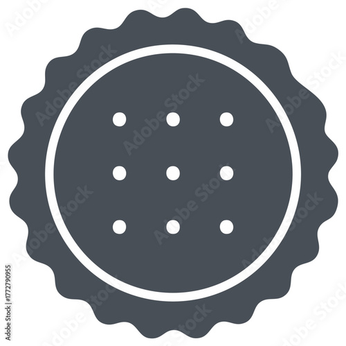 Round Cracker Biscuit Icon with Perforations and Jagged Edges