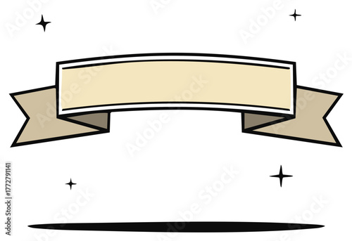 Festive beige ribbon banner with subtle stars, ideal for special occasion graphic overlays and invitations.