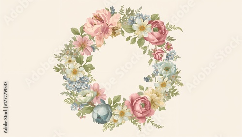 Retro flower garland illust...