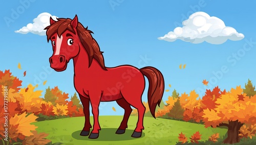 Elegant crimson steed amids...