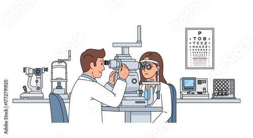 Comprehensive Eye Exam Doctor Assessing Patient's Vision with Advanced Equipment