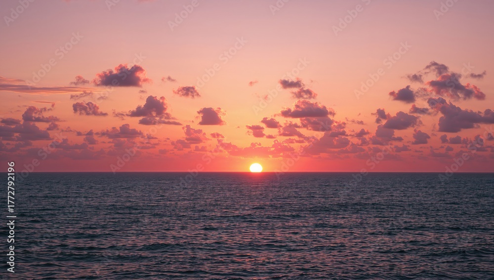 Fototapeta premium Evening Sea View with Vibrant Orange Clouds at Sunset