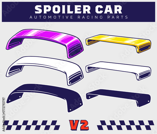 Car Spoiler, Wing, Aerodynamic Vector Illustration. Racing Wing Automotive design. Race Car Equipment Illustration Suitable for Garage, Mechanic, Car Game