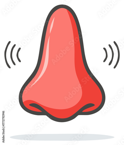 Cartoon illustration of a nose with scent lines, concept of smell or sensing.