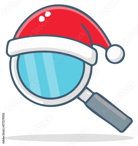 Christmas investigation Santa hat adorns magnifying glass holiday searching illustration