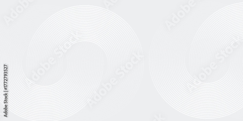 Dotted white glowing geometric lines on gray background. Modern shiny blue circle lines modern abstract