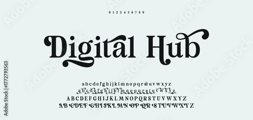 Elegant alphabet letters font set. Classic Custom Lettering Designs for logo, Poster. Typography fonts classic style, regular uppercase, lowercase and number. vector illustration