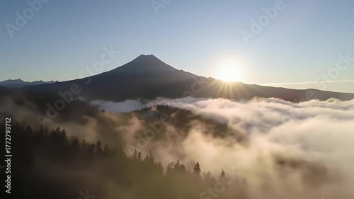 Sunrise Over Mountain With Clouds Aerial