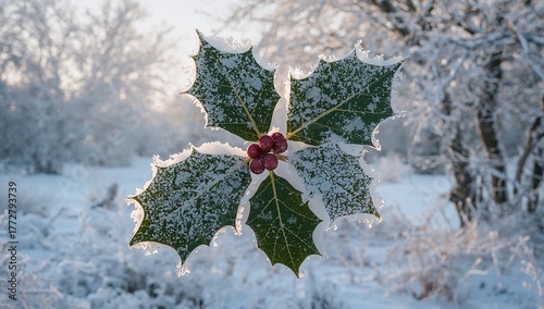 Holly leaves coated in fros...