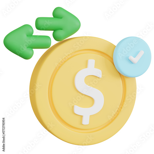 Coin with dollar sing and transfer arrows.