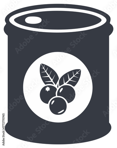 Stylized graphic of a preserved food can with a healthy berry fruit label